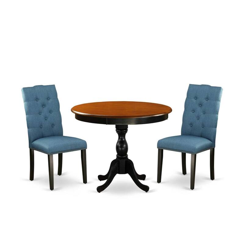 3-Piece Black and Cherry Finish Solid Wood Top - Button Tufted Dining Room Set - Seats 4