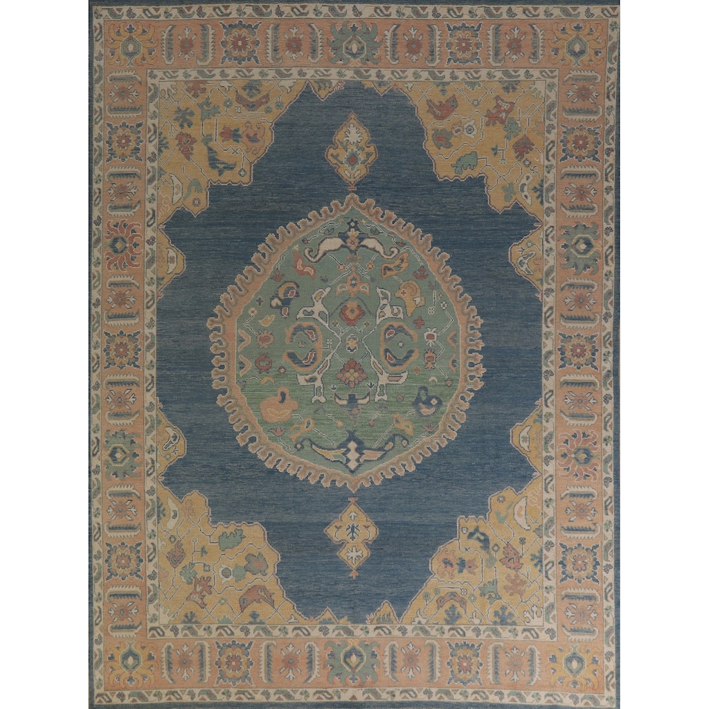 Hand Knotted Oriental 100% Wool Carpet Transitional Medallion Navy Blue & Blues Oushak Area Rug - 10' 1'' X 8' 3''