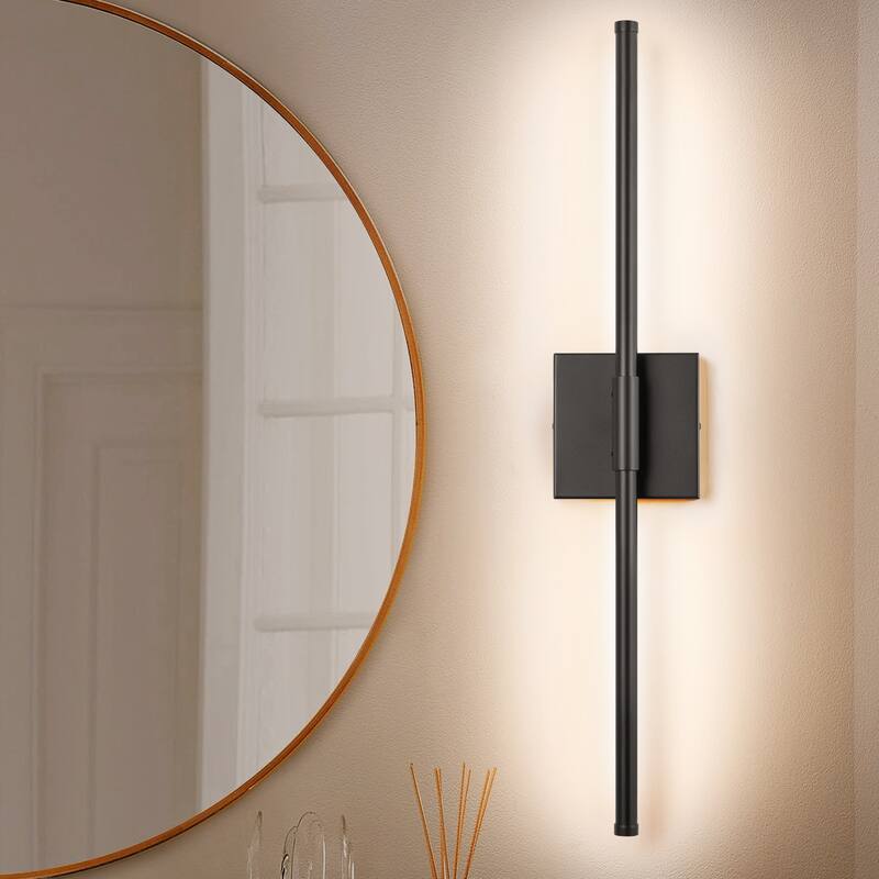 1-Light 23.6 in. Modern Linear Dimmable Integrated LED Bathroom Vanity Light Wall Sconce - Rectangular Plate - Black
