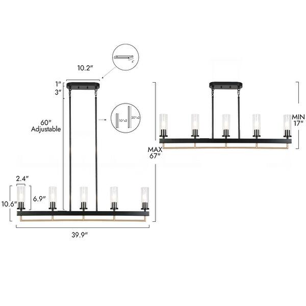 dimension image slide 1 of 3, Modern Industrial 3/5-Light Chandelier Black Gold Kitchen Island Light Fixture with Clear Glass for Dining Room