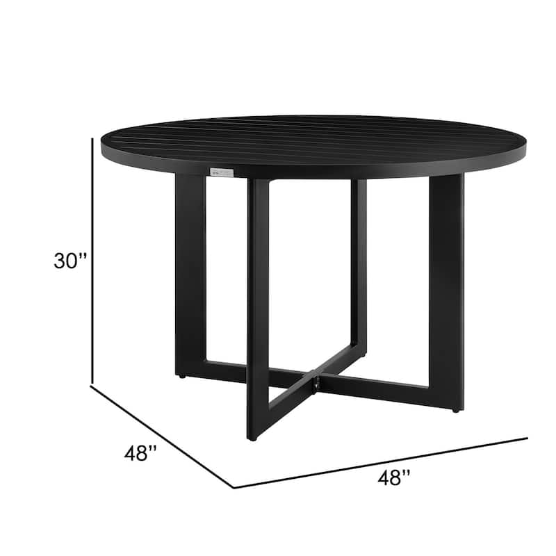 Ollie 48 Inch Patio Dining Table, Aluminum Frame and Round Tabletop, Black
