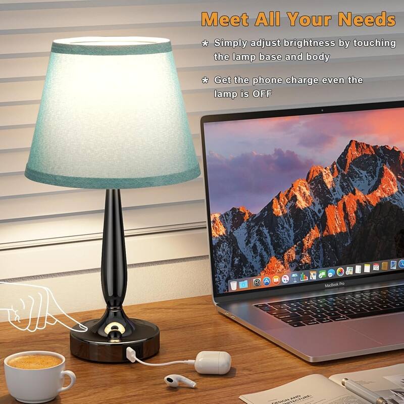 Touch Table Lamp for Bedroom, Small Bedside Lamp - Turquoise
