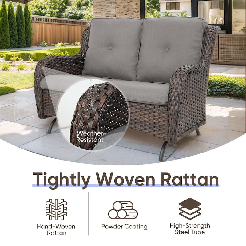 Gymojoy 2 Seat Stylish Patio Loveseat Glider Sofa with Water-Resistant Olefin Cushions