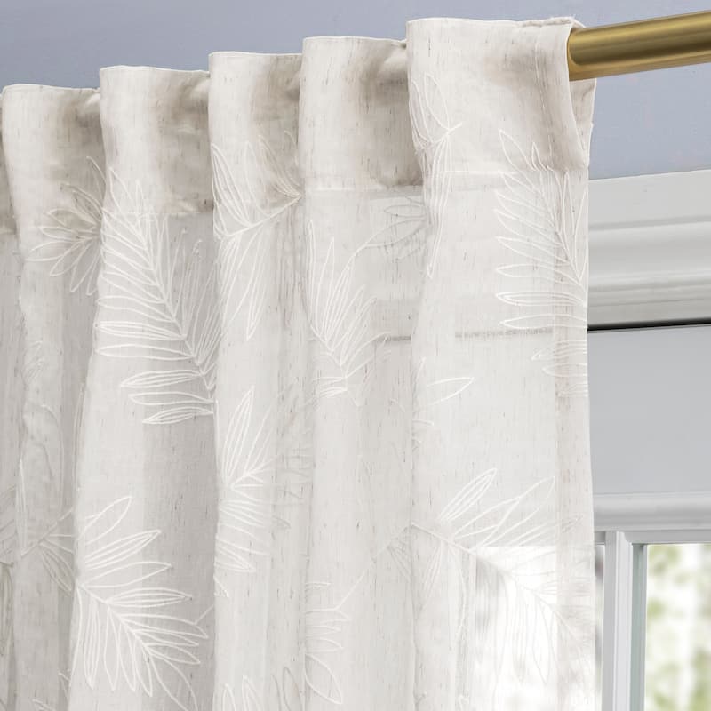 Gorgeous Sheer Leaf Embroidered Rod Pocket W Back Tab Patio Panel - 104"W x 108"L