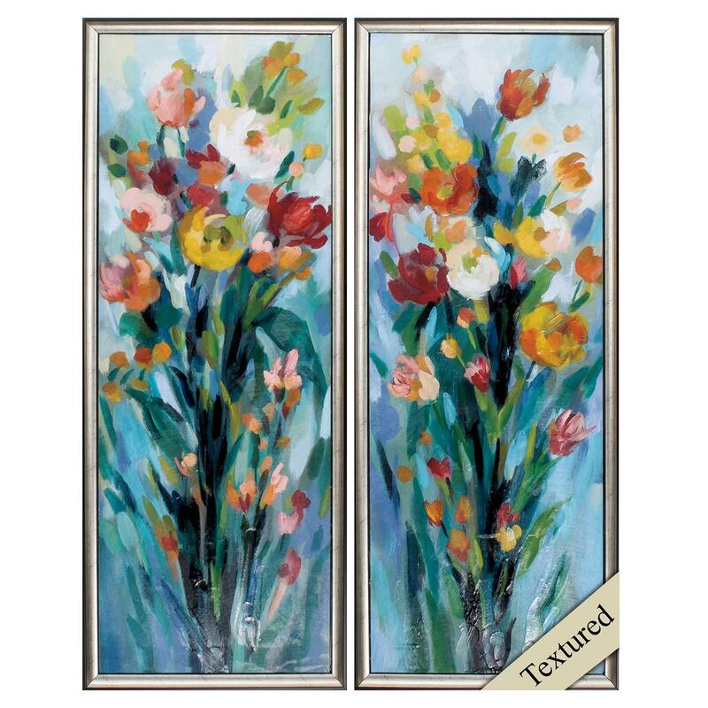 Propac Images Tall Bright Flowers S/2 Textured Wall Art - Blue - 36X14X2