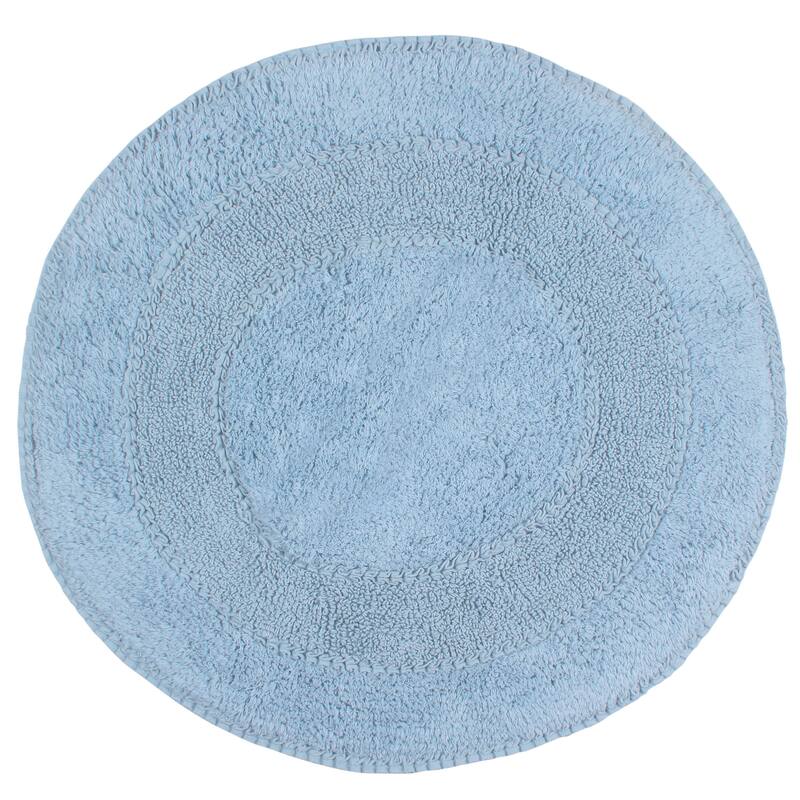 Double Ruffle Cotton Bathroom Rug, Water Absorbent Bath Rug, Non Slip Shower Rug Machine Washable 28" Round