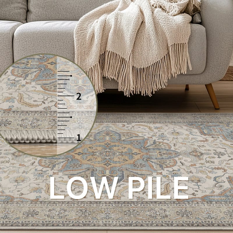 Mcow Botanical Collection Low-Pile Machine-Washable Non-Slip Area Rug