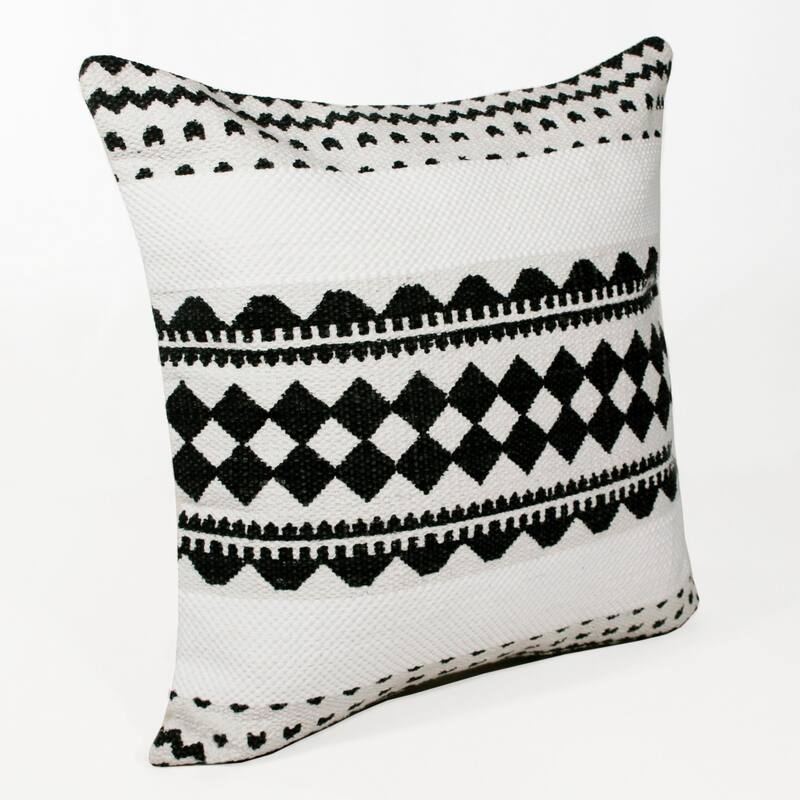 20" Black and White Mosaic Geometric Stripe Square Throw Pillow