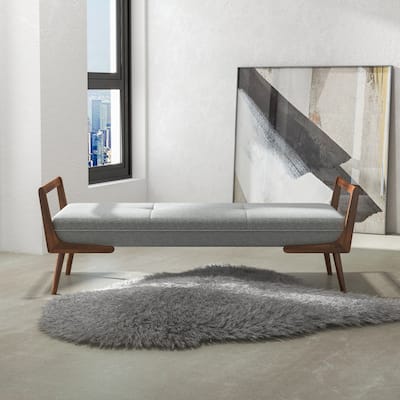 Donatello Mid Century Modern Fabric Upholstered Bench in Grey