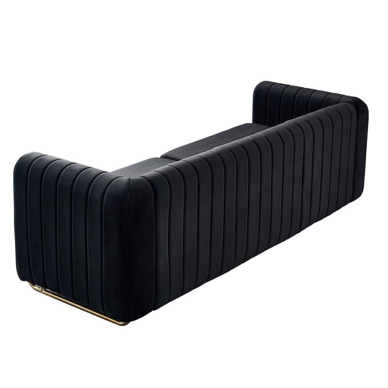 84.25''W Contemporary Black Velvet Sofa Couch for Living Room