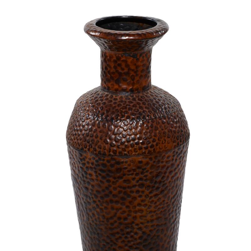 Metal Indoor Outdoor Tall Floor Bottleneck Vase with Bubble Texture and Studs - Set of 3 Dark Brown - Roche River Decor