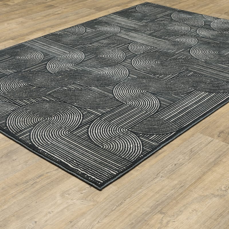 Valencia Modern Geometric Midnight Blue Area Rug