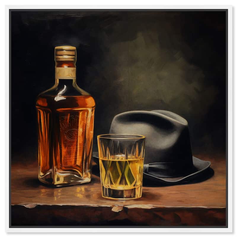 Notoriart Whiskey And Vintage Hat Framed Bar Cart Art For Men - 17 x 17 - White