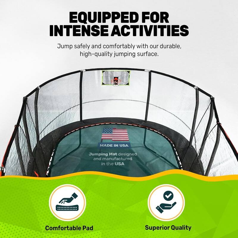 10x17 ft Multi-Level Oval Trampoline Combo - Dual-Height Jump Zones with Enclosure, Target Toss & Hoop - 204
