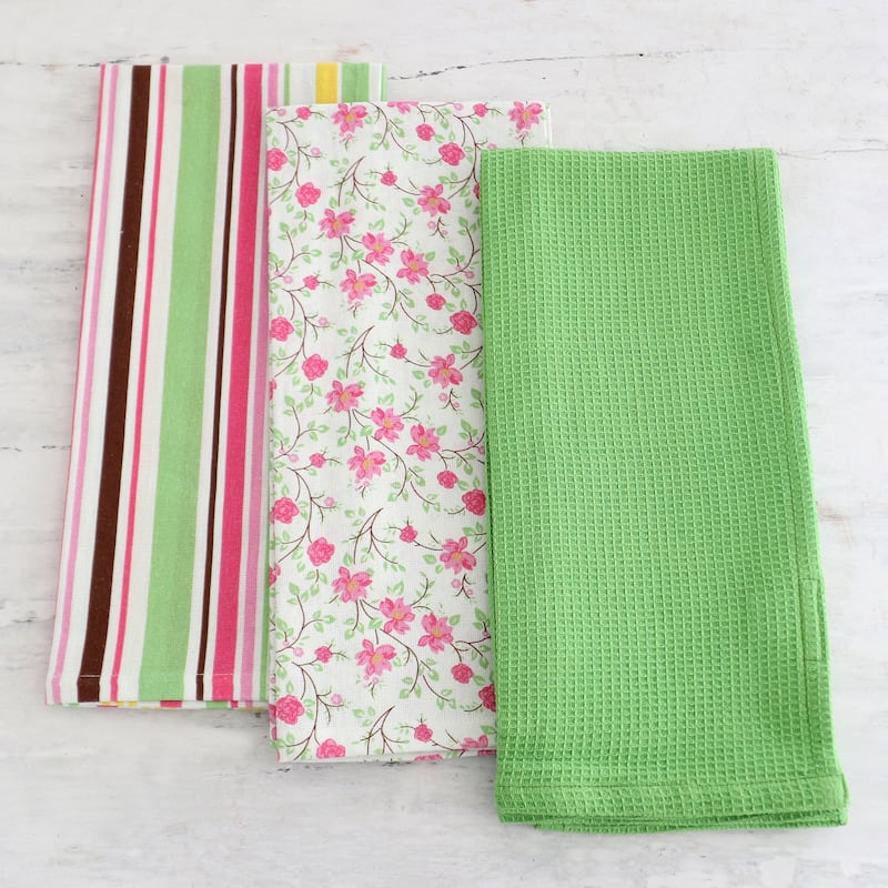 Novica Handmade Sweet Happiness Cotton Dish Towels (Set Of 3)
