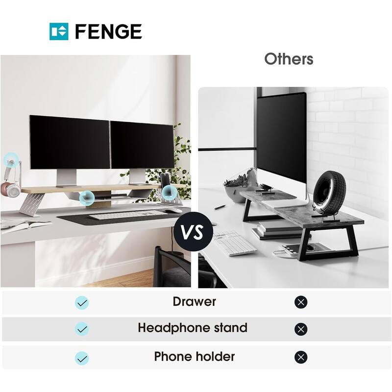 Fenge Dual Monitor Stand Riser, 31.5 inch Long Monitor Stand for Desk - 31.5 x 9.2 x 3.9 inches