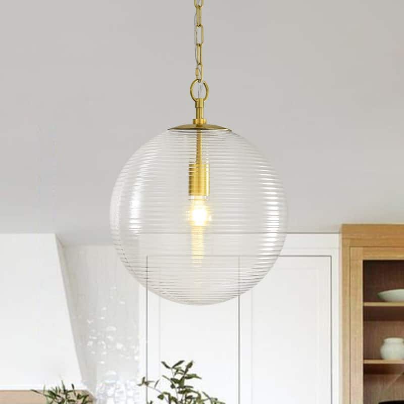 1-Light Mid-century Modern Rippled Glass Globe Single Pendant