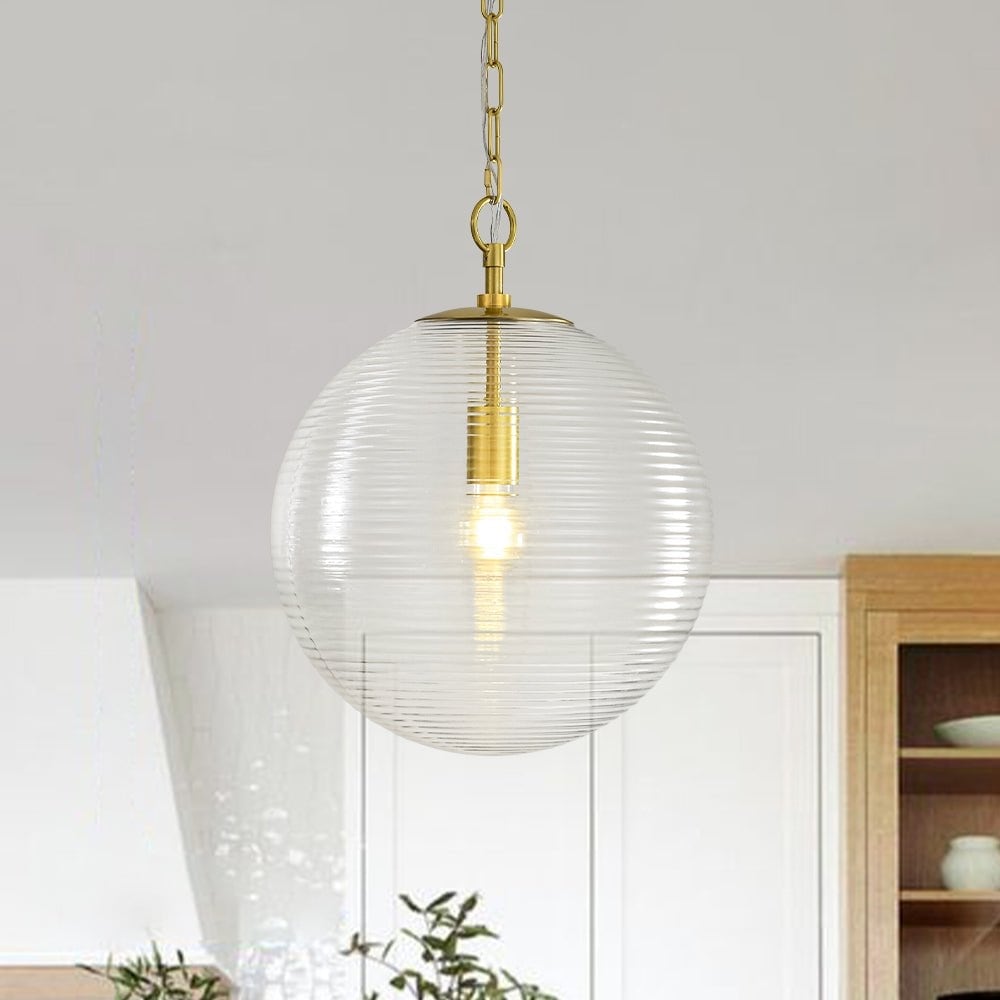 1-Light Mid-century Modern Rippled Glass Globe Single Pendant