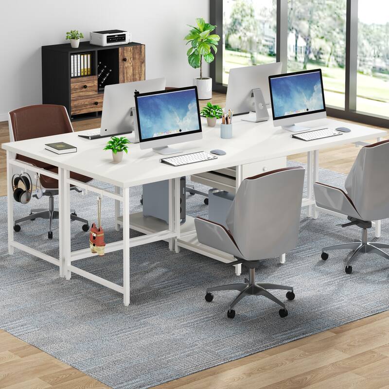 Extra Long Two Person Desk,Industrial Workstation for Home Office，78’’ Double Computer Desk with Drawers and Storage Shelves