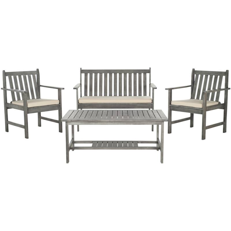 SAFAVIEH Outdoor Living Burbank Grey Wash Acacia Wood 4piece Furniture
