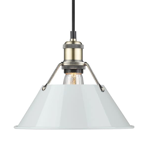 slide 2 of 2, Yep by Golden Lighting Orwell 1-light 10in Pendant in Aged Brass and Dusky Blue shade - Gold