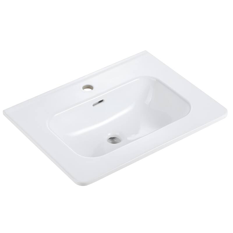GDFStudio - Integrated Ceramic Basin for Bathroom Vanity, One-Piece Glossy Sink, Pre-Drilled without Drain Assembly