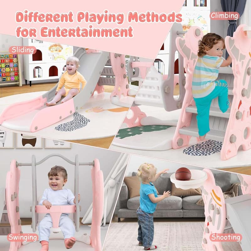 4-in-1 Toddler Slide and Swing Set Indoor Playground