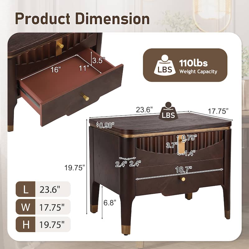 Christopher Knight Home- Johnson Wood Nightstand with 2 Storage Drawer