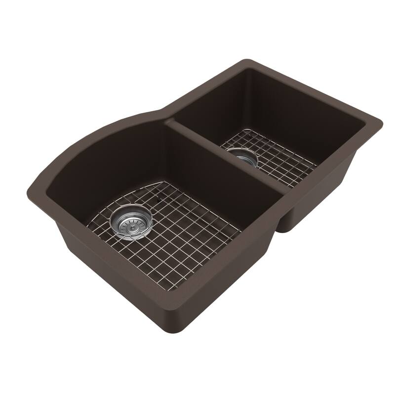 Karran Undermount Quartz 32 in. 60/40 Double Bowl Kitchen Sink Kit