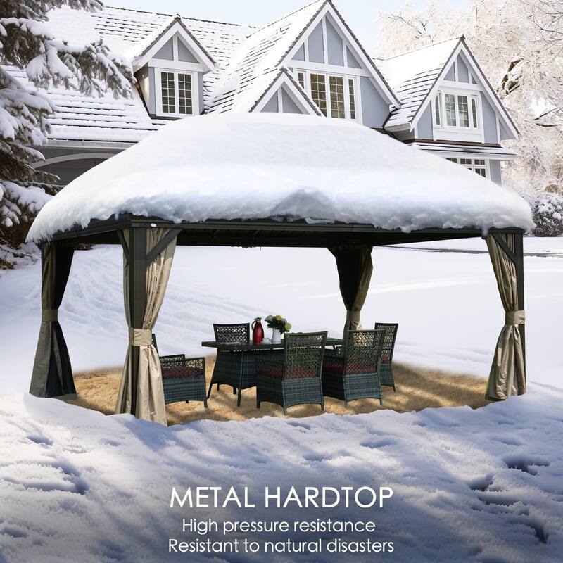 Kozyard Alexander Hardtop Aluminum Gazebo with Mosquito Net and Privacy Curtain