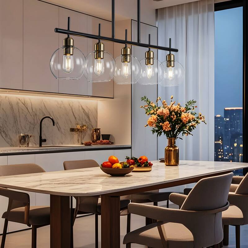Starsky 5-Light Modern Kitchen Island Linear Pendant Light with Clear Globe Glass Shades