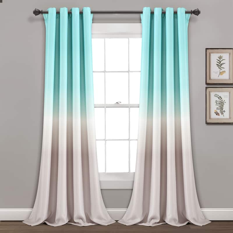 Lush Decor Ombre Fiesta Room Darkening Window Curtain Panel Pair - 84 Inches - Aqua