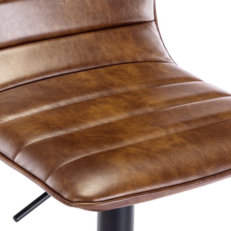 Horizontal Stitched Swivel Adjustable Height Faux Leather Bar Stool