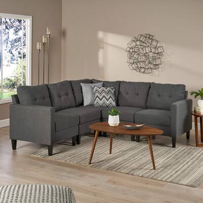 Grey 84.75" Mid-Century Modern 5-Seater Sofa