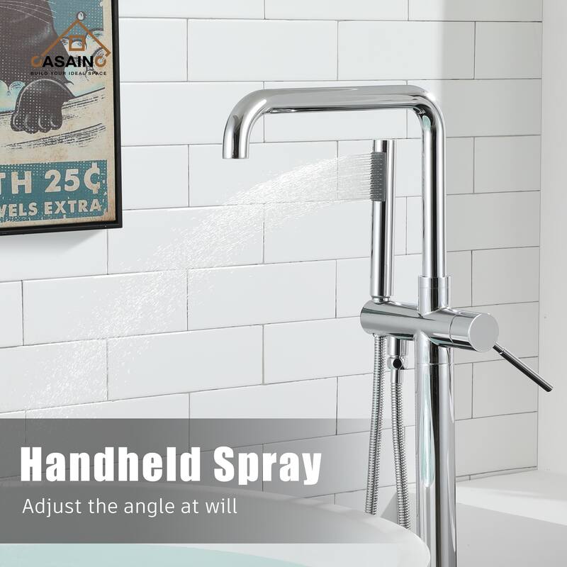 CASAINC Single-Handle Freestanding Floor-Mounted Roman Bathtub Faucet with Hand Shower