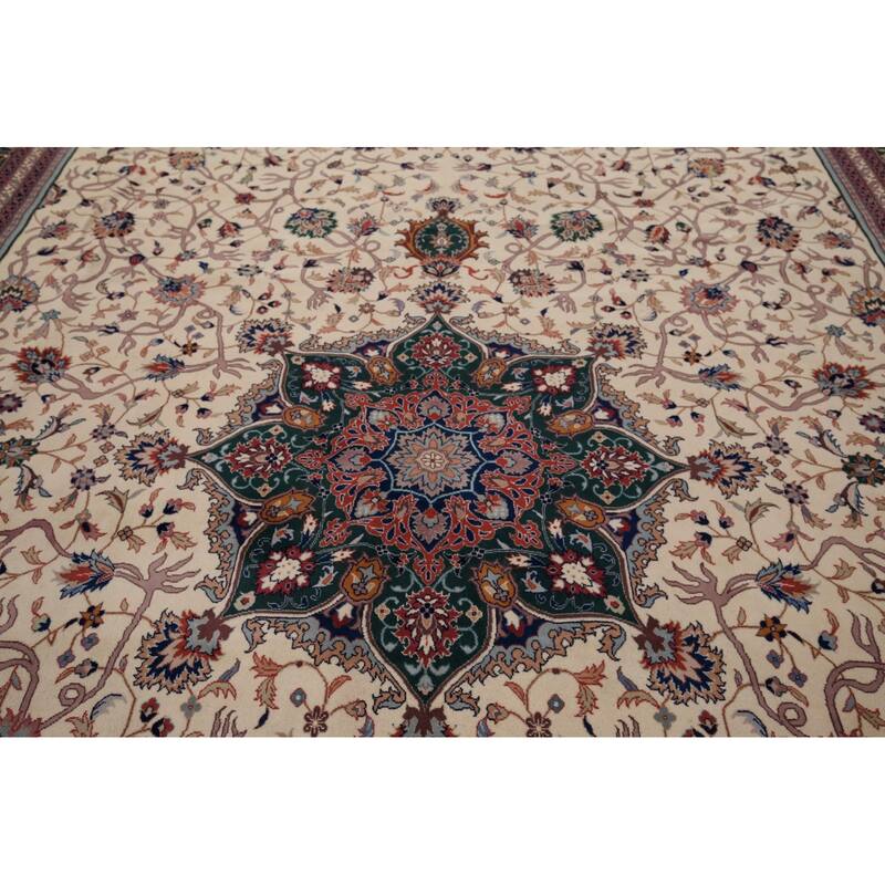 Vegetable Dye Floral Agra Large Indian Rug Hand-Knotted Wool Carpet - 11'6" x 17'9"