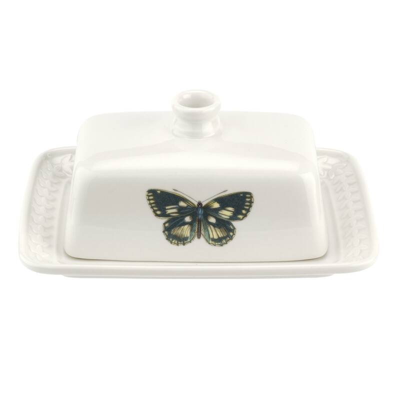 Portmeirion Botanic Garden Harmony Covered Butter Dish - 7.5 Inch - Butterfly Motif - 7.5 Inch