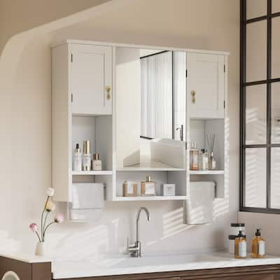 VECELO Bathroom Medicine Cabinet with Mirror, Wall Mounted Bathroom Storage Cabinet, Mirror Doors and 2 Towel Bars