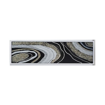 20 x 71 Wall Art Oil Painting, Long Landscape, Silver Stones, Brown, Black