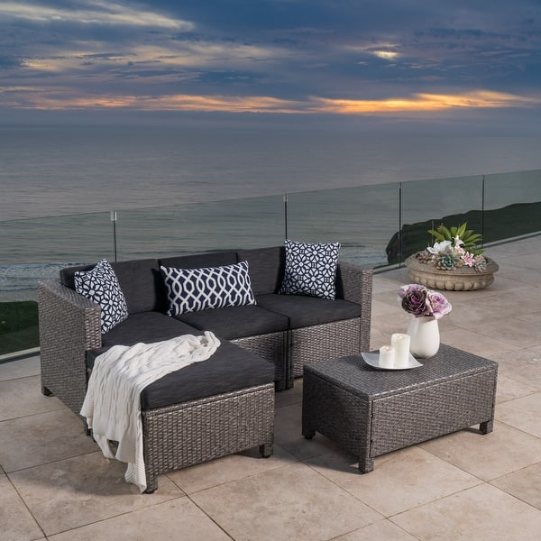 slide 2 of 41, Moses 5-piece Outdoor Wicker Polyester Sofa Set