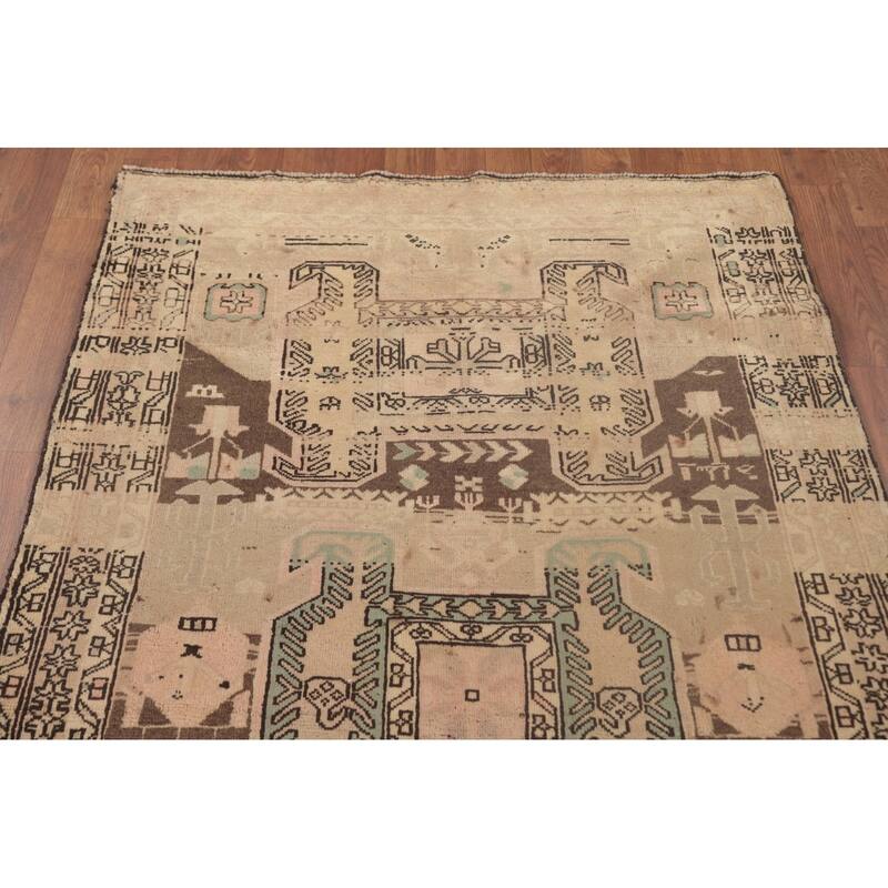 Meshkin Persian Vintage Runner Rug Handmade Wool Carpet - 3'6"x 10'3"