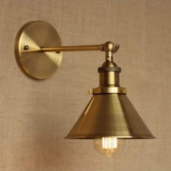 slide 2 of 9, 1-Light Wall Sconce With Metal Cone Shade, Brass