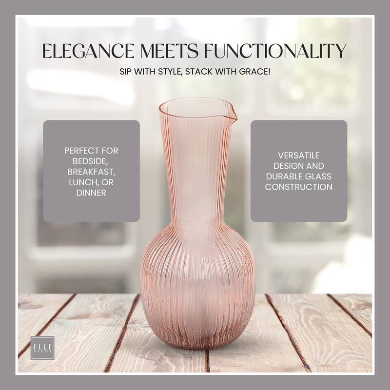 Elle Decor Amber Ring Carafe and Water Drinking Glass Lid - 40 oz