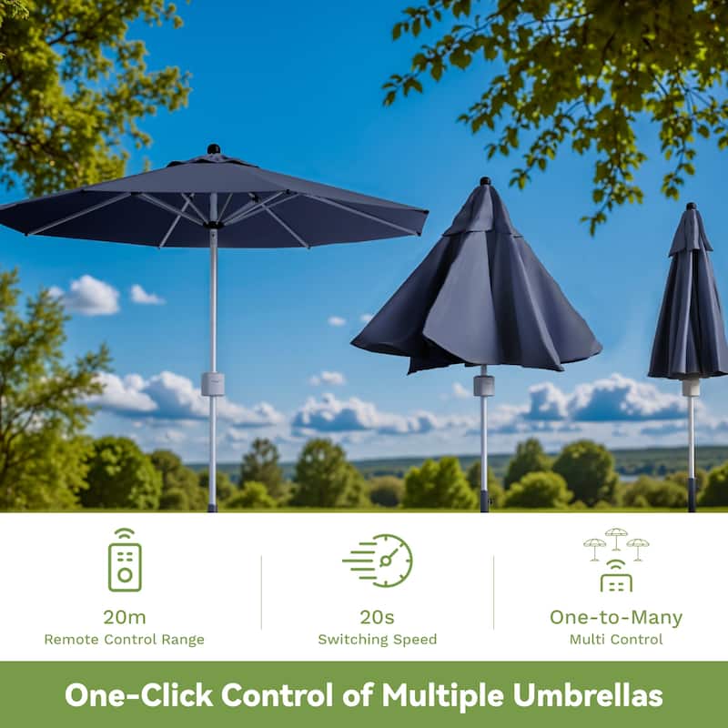 Patiowell 9FT Outdoor Electric Patio Umbrella With Base,Outdoor Table Umbrella,Yard Umbrella,One-click Start And Crank