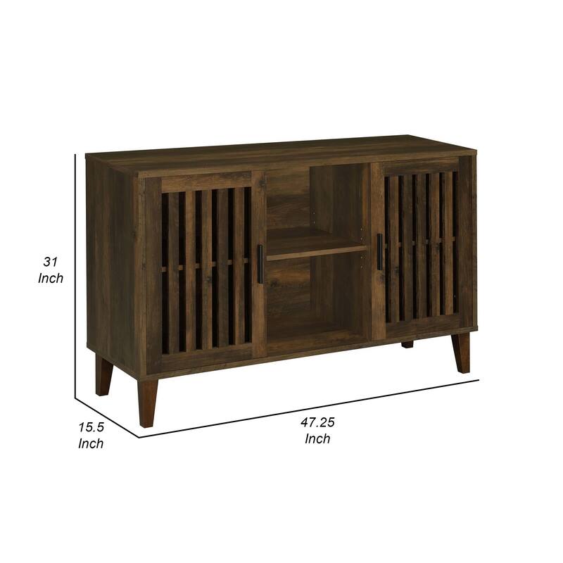 47 Inch Accent Cabinet, Slatted Design, 2 Shelves, Brown and Black Finish