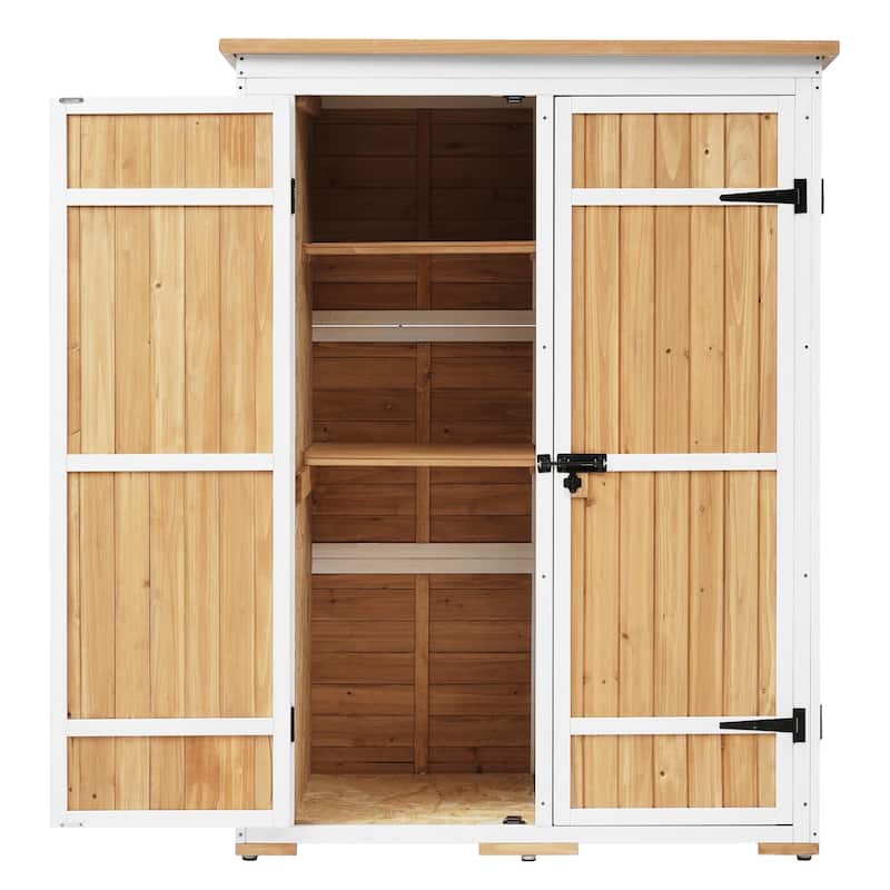Outdoor Wood Storage Shed, Tool Cabinet,Waterproof Roof, 4 Lock Doors - 48.6X25.2X65.7 inch(LXWXH)