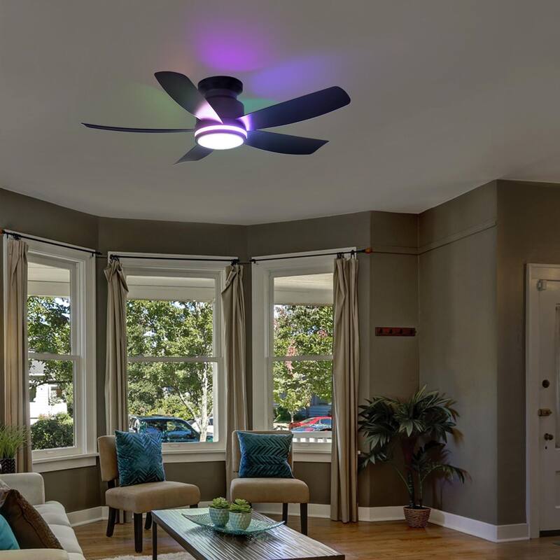 41 Inches Ceiling Fan with Light,5 ABS Blades,Flush Mount Low Profile Ceiling Fan with Light and Remote for Bedroom Living Room