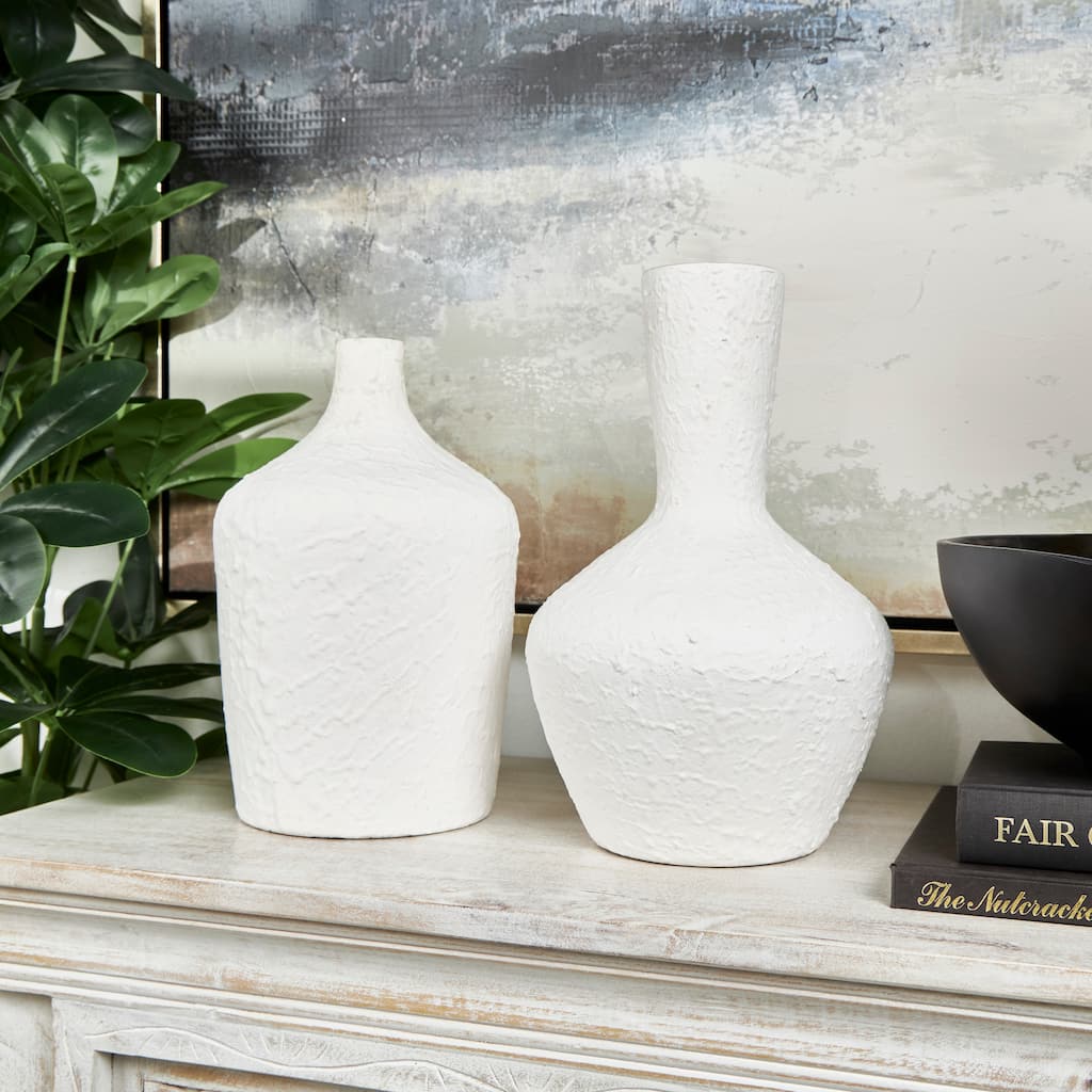 White Glass Textured Decorative Vase with Various Sizes (Set of 2)