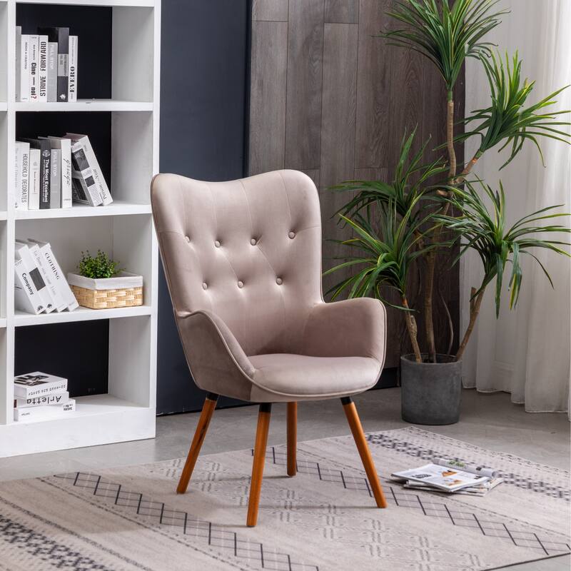 Chocolate Modern 30" Polyester Button Tufted Accent Chair with Solid Wood Frame for Living Room - Chocolate