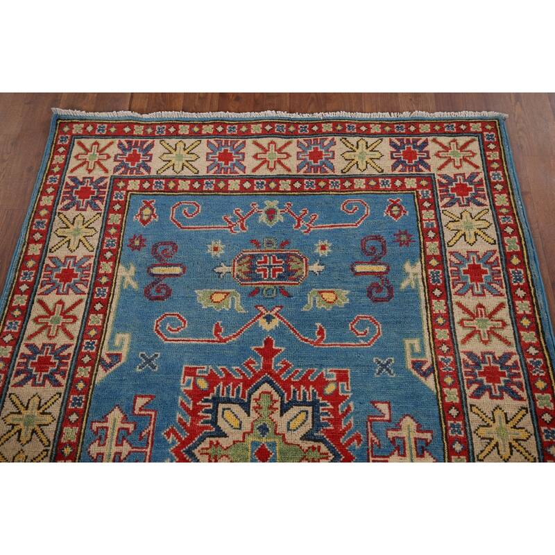 Blue Kazak Pakistan Accent Rug Hand-Knotted Wool Carpet - 3'5" x 4'10"